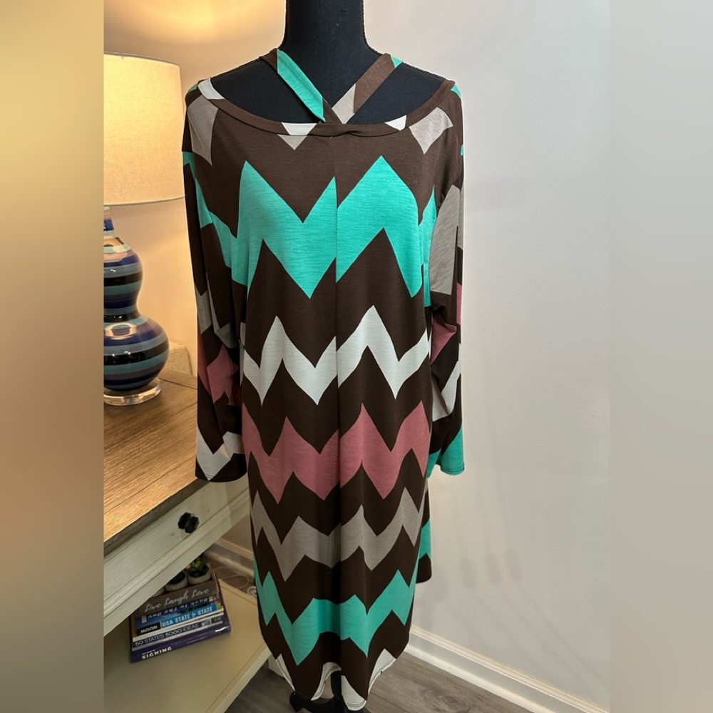 Plus size 2X Chevron pattern dress with neck wrap around